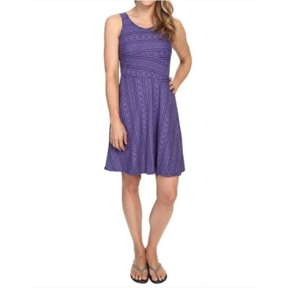 Prana Amelie Active Midi Dress SZ S Purple Diagonal Geometric Print Granola Girl - Picture 1 of 15